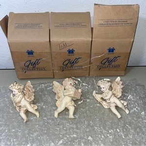 Vtg Set of 3 1996 AVON Gift Collection Cherub With Ribbon Ornament Never Used
